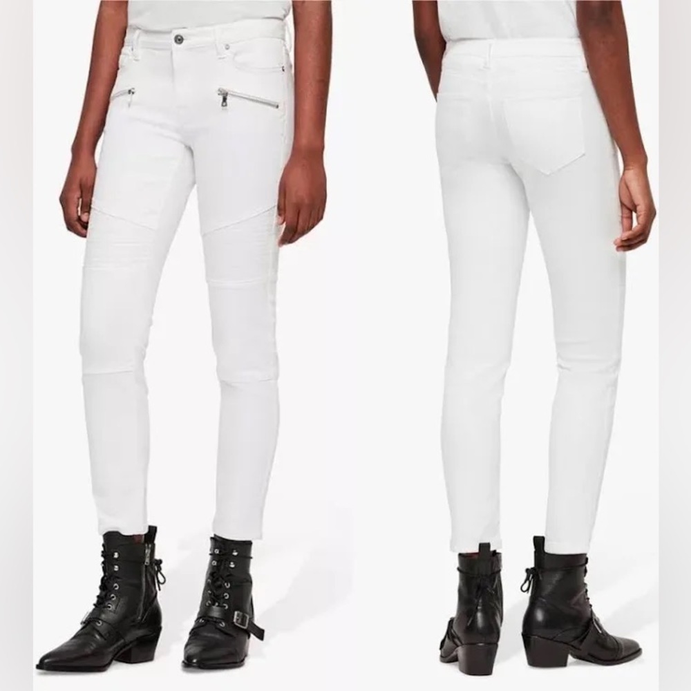 All Saints White Biker Cropped Moto Jeans W 29